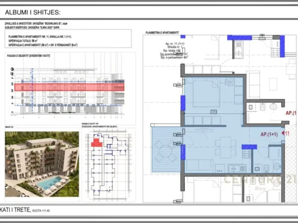 Durres, shitet apartament 1+1 Kati 3, 56 m² 56.000 €