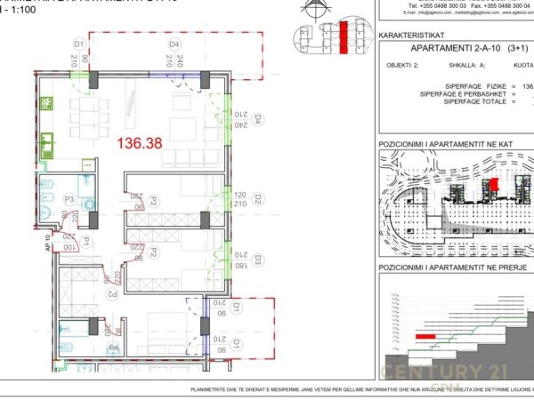 Tirane, shes apartament 3+1+Aneks+Ballkon Kati 2, 161 m² 281.000 € (Kodra e Diellit)