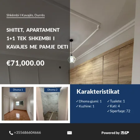 Durres, shitet apartament 1+1 Kati 4, 72 m² 71.000 € (Shkembi I Kavajes me Pamje Deti)