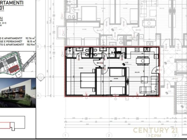 Tirane, shes apartament 2+1+Aneks+Ballkon Kati 0, 112 m² (Rezidenca Veridion)