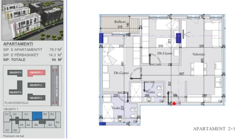 Tirane, shitet apartament 2+1+Ballkon Kati 2, 94 m² 117.500 € (SHESHI SHQIPONJA)