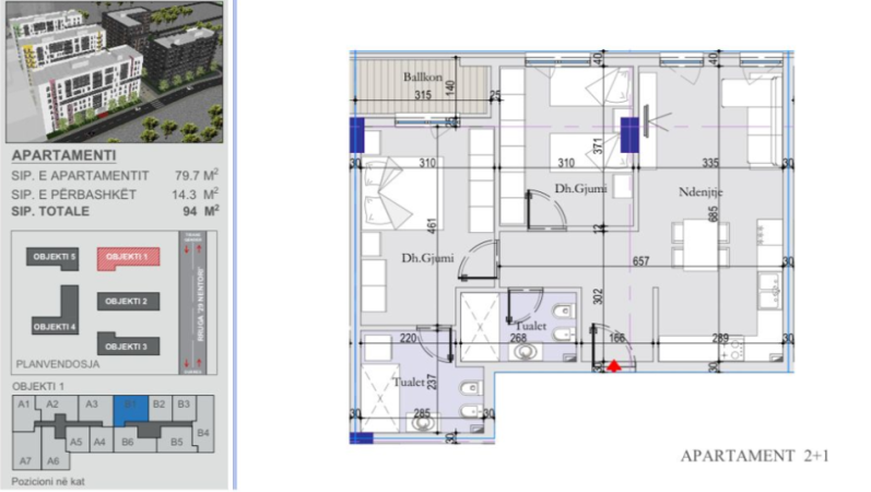Tirane, shitet apartament 2+1+Ballkon Kati 2, 94 m² 117.500 € (SHESHI SHQIPONJA)