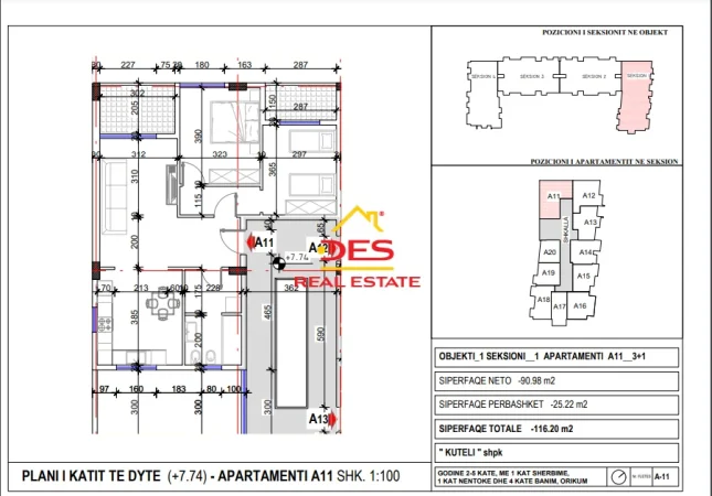 Vlore, shitet apartament 3+1+Ballkon Kati 2, 116 m² (Orikum, Vlorë)