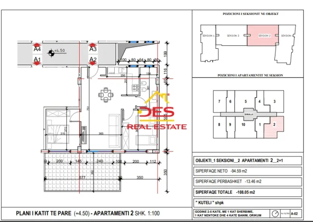 Vlore, shitet apartament 2+1+Ballkon Kati 1, 108 m² (Orikum, Vlorë)
