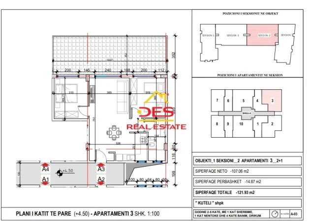 Vlore, shitet apartament 2+1+Ballkon Kati 1, 108 m² (Orikum, Vlorë)