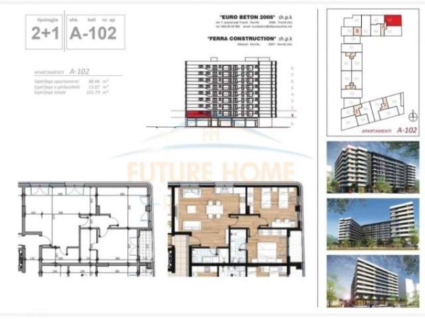 Tirane, shitet apartament 2+1+BLK Kati 2, 102 m² 147.000 Euro (DON BOSKO)