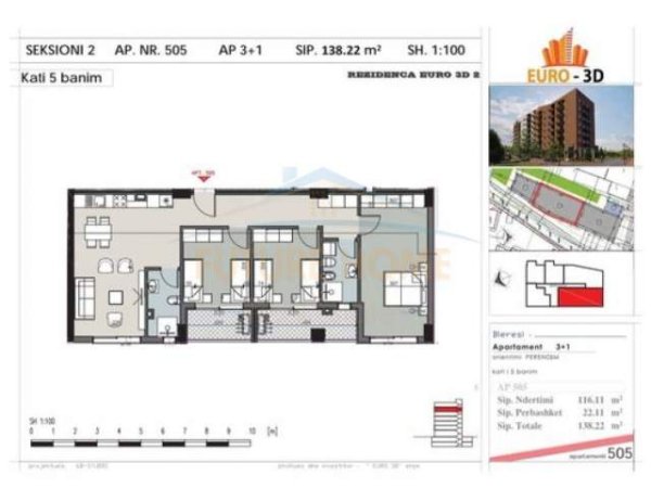Tirane, shitet apartament Kati 5, 138 m² 179.000 Euro (Selite)