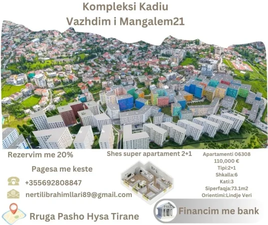 Tirane, shes apartament 2+1+Ballkon Kati 3, 73 m² 110.000 € (Rruga Pasho Hysa Tirane)