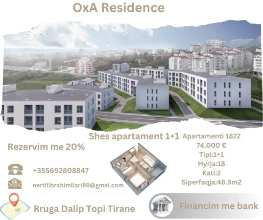 Tirane, shes apartament 1+1+Ballkon Kati 2, 45 m² 74.000 € (Rruga Dalip Topi Tirane)