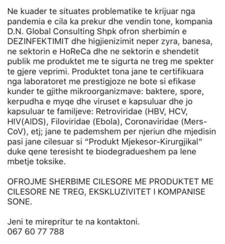 Tirane, - SHERBIME DEZINFEKTIMI KUNDER COVID-19