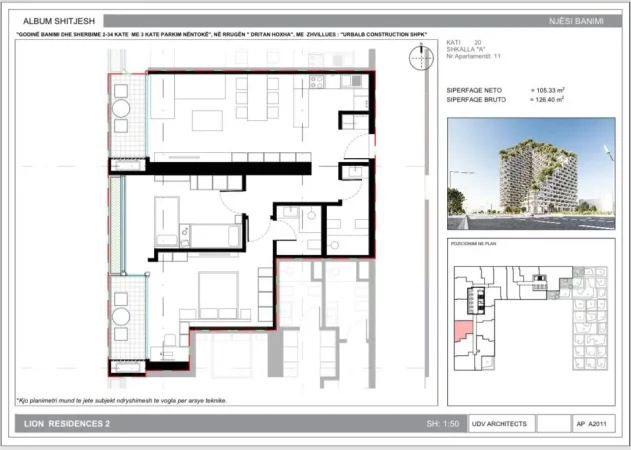 Tirane, shitet apartament 2+1 Kati 20, 126 m² 227.500 € (Dritan hoxha)