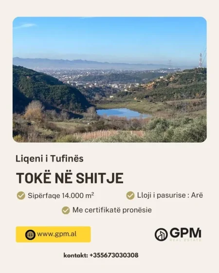 Tirane, shitet toke , 14.000 m² (Liqeni i Tufines).