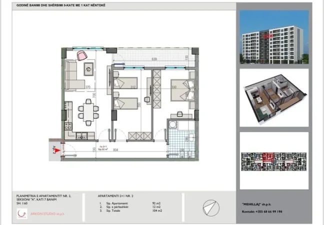 Tirane, shitet apartament 2+1+Ballkon Kati 7, 104 m² 83.200 € (KAMEZ)