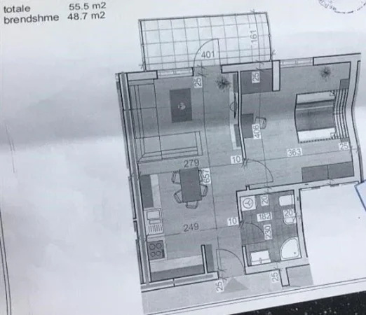 Tirane, shes apartament 1+1+Ballkon Kati 3, 56 m² 78.000 € (shkoze)