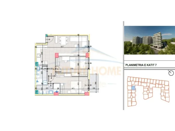 Tirane, shes apartament 2+1+Ballkon Kati 7, 100 m² 105.600 € (Paskuqan), OPP50176