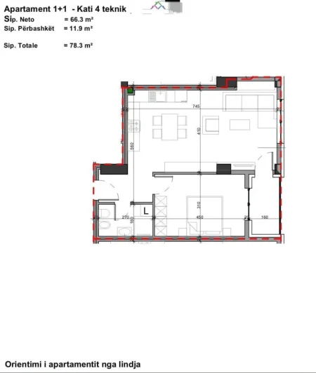 Tirane, shes apartament 1+1+Ballkon Kati 4, 78 m² 181.000 € (brryli)