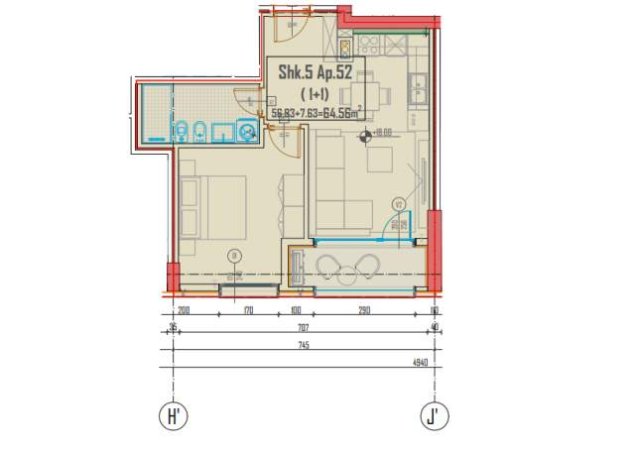 Tirane, shes apartament 1+1+BLK Kati 5, 64 m² 84.000 Euro (“AKSES TIRANA”, NE RRUGEN “29 NENTORI”)