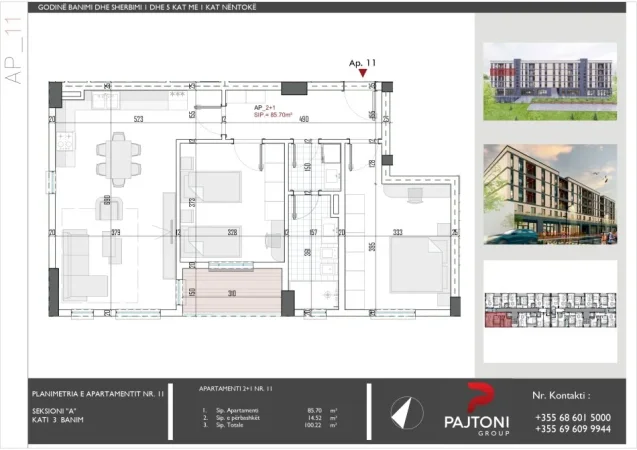 Tirane, shitet apartament 2+1+Ballkon Kati 3, 100 m² 80.170 € (Rruga Skenderbeu)