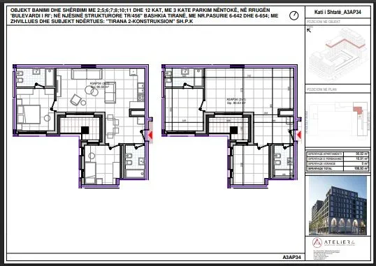 Tirane, shitet apartament 2+1+Ballkon Kati 7, 107 m² 267.325 € (Bulevardi i RI)
