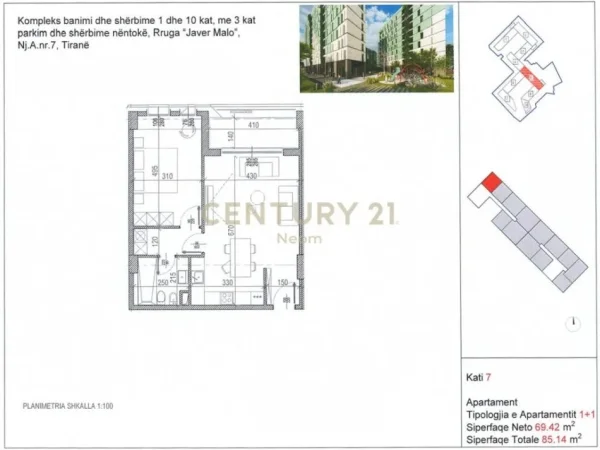 Tirane, shes apartament 1+1+Aneks+Ballkon Kati 7, 85 m² 161.766 € (Riverside Residence)