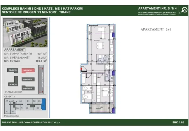 Tirane, shitet apartament 2+1 Kati 1, 106 m² 116.600 € (Gryka kacanakut)