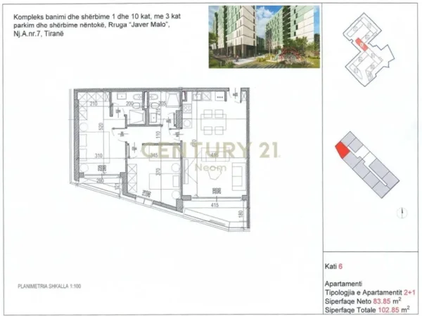 Tirane, shitet apartament 2+1+Aneks+Ballkon Kati 6, 103 m² 195.415 € (Neom110286)