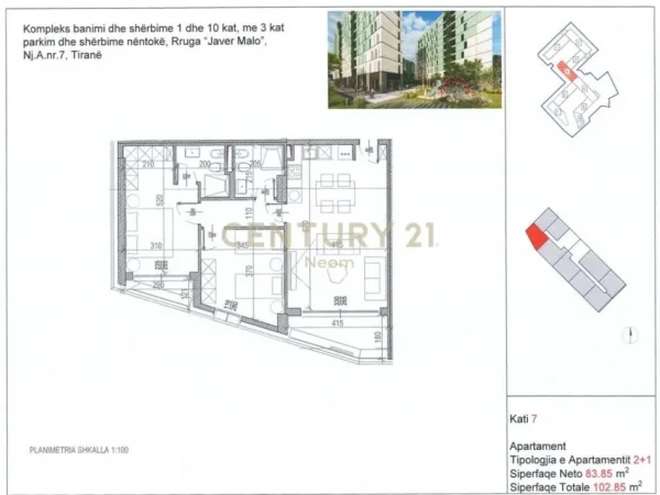 Tirane, shitet apartament 2+1+Aneks+Ballkon Kati 7, 103 m² 195.415 € (Neom110288)