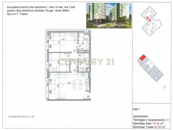 Tirane, shitet apartament 2+1+Aneks+Ballkon Kati 7, 93 m² 176.035 € (Neom110295)