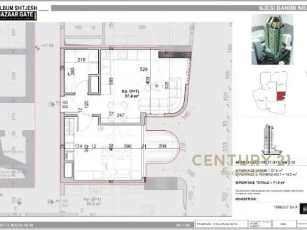 Tirane, shes apartament 1+1+Aneks+Ballkon Kati 13, 72 m² (BAZAAR GATE)