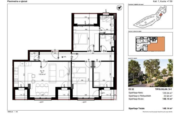 Tirane, shes apartament 3+1+Aneks+Ballkon Kati 2, 148 m² (&quot;PARK HOUSES&quot; , MJULL-BATHORE)