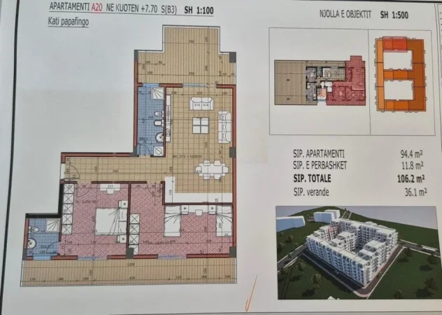 Tirane, shitet apartament Kati 5, 106 m² 105.600 € (Ramazan Gaxheri, Linez)