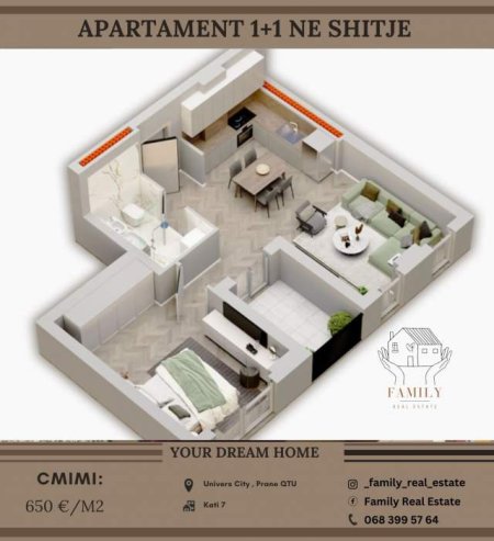 Tirane, shitet apartament 1+1+BLK Kati 7, 70 m² 46.000 Euro (QTU)