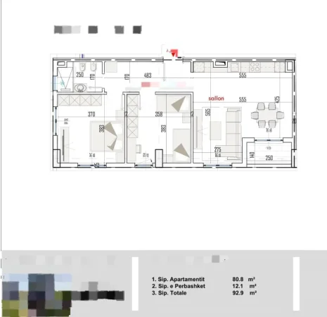 Tirane, shes apartament 2+1 Kati 7, 93 m² 90.000 € (paskuqan)