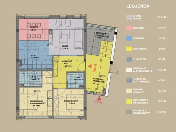 Tirane, shes apartament 2+1+Aneks+Ballkon , 151 m² (Kodra e Mjullit)