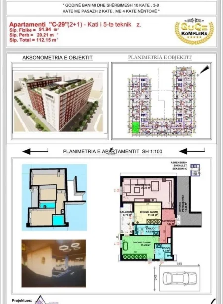 Tirane, shitet apartament 2+1+Ballkon Kati 5, 112 m² 235.000 € (ISH PARKU)