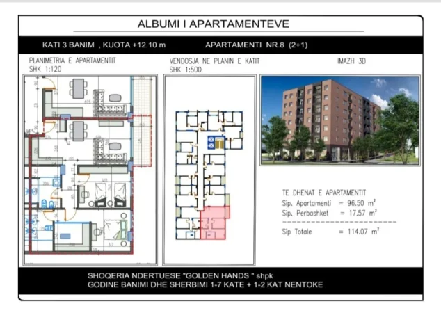 Durres, shitet apartament 2+1 Kati 3, 114 m² 131.000 € (Paakuqan)