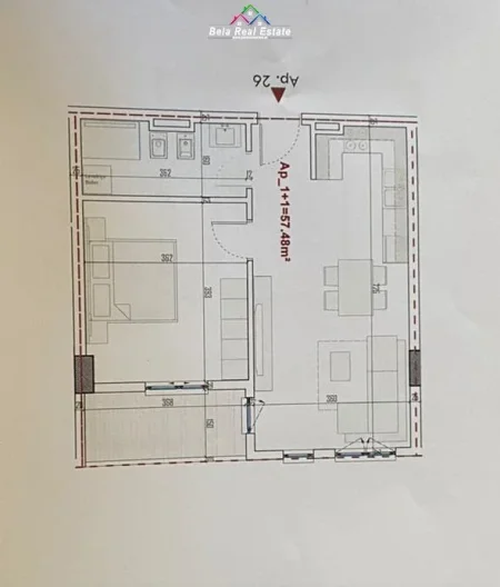 Tirane, shes apartament 1+1+Ballkon Kati 3, 67 m² 63.000 € (paskuqan)