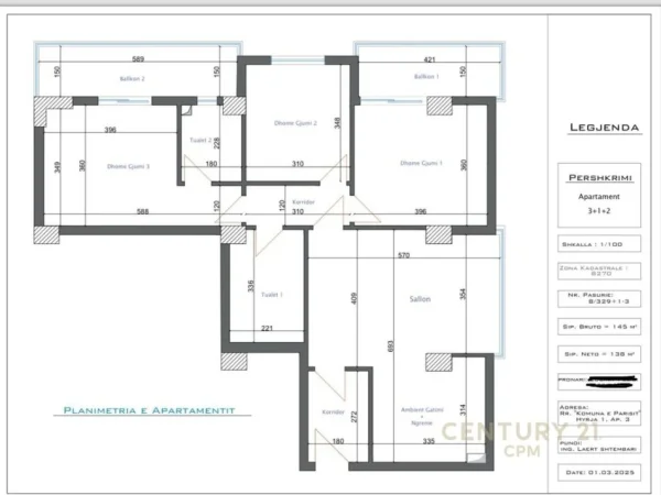 Tirane, shes apartament 3+1+Aneks+Ballkon Kati 1, 145 m² 320.000 € (Komuna e Parisit)