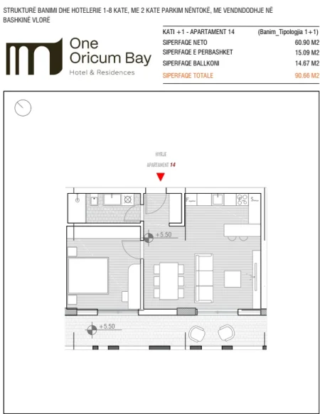 Vlore, shitet apartament 1+1+Ballkon Kati 1, 91 m² (ORIKUM BAY)