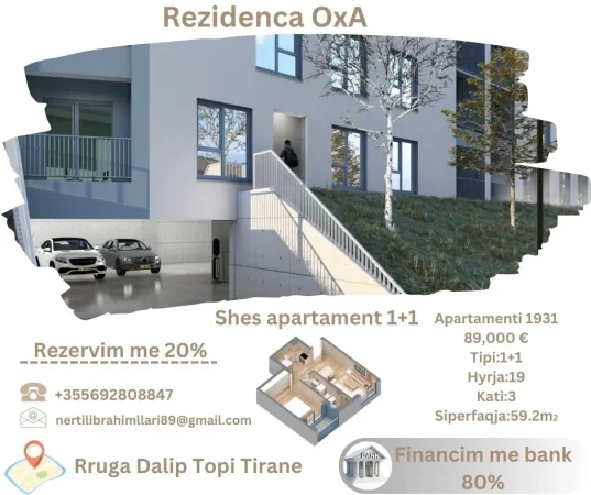 Tirane, shes apartament 1+1+Ballkon Kati 3, 59 m² 89.000 € (Rruga Dalip Topi Fresk Rirane)