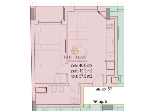 Tirane, shitet apartament 1+1 Kati 4, 58 m² 103.500 € (Rruga Jordan Misja)