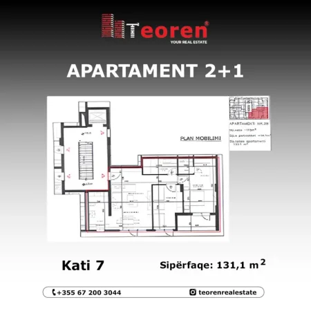 Tirane, shiten apartamente 2+1+Ballkon Kati 7, 123 m² & 133  m² me 2000 €  m² (Rruga Elbasanit)