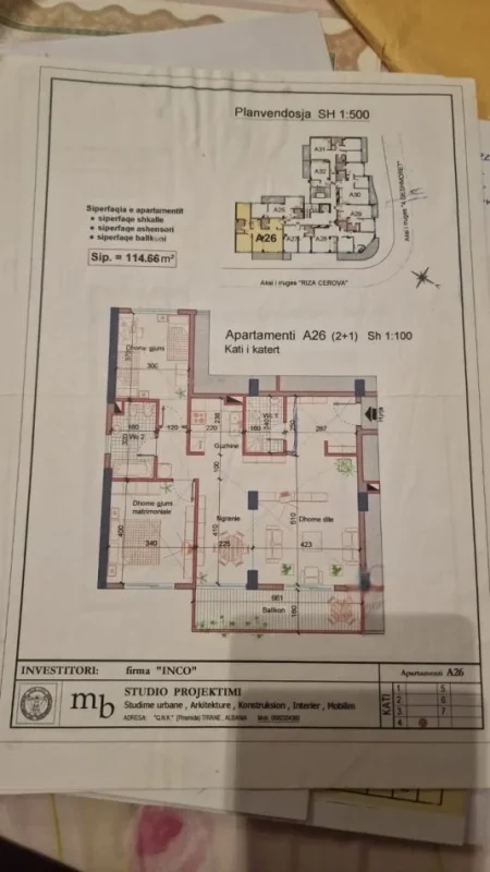 Tirane, shes apartament 2+1+Aneks+Ballkon Kati 4, 115 m² 220.000 € (Rr. 4 Deshmoret mbi Gjimnazin Partizani)