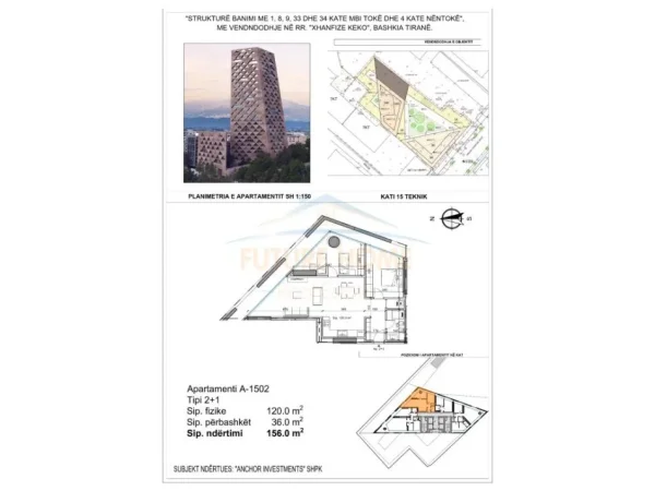 Tirane, shes apartament 2+1+Aneks+Ballkon Kati 15, 156 m² 280.800 € (TIRANA TOWER PORCELAN)