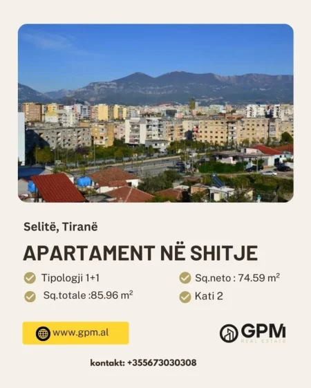 Tirane, shitet apartament 1+1 Kati 2, 75 m² (Selite).
