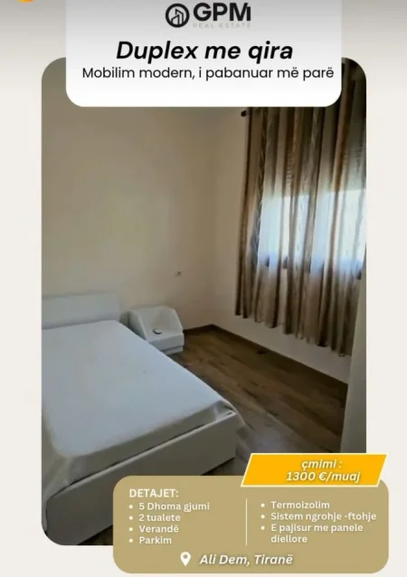 Tirane, jepet me qera apartament duplex Dublex Kati 2, 160 m² 1.300 € (Ali Dem).