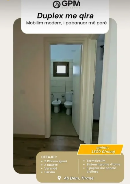 Tirane, jepet me qera apartament duplex Dublex Kati 2, 160 m² 1.300 € (Ali Dem).