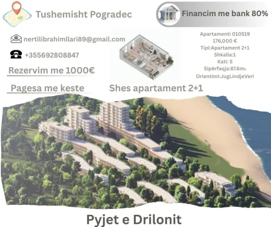 Pogradec, shes apartament 2+1+Ballkon Kati 5, 87 m² 176.000 € (Tushemisht)