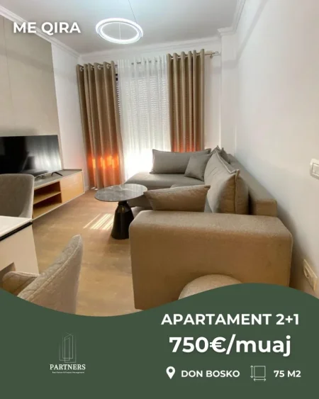 Tirane, jepet me qera apartament 2+1+Ballkon , 75 m² 750 € (Don Bosko)