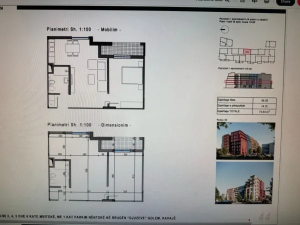 Durres, shitet apartament 1+1 Kati 2, 74 m² (Golem)